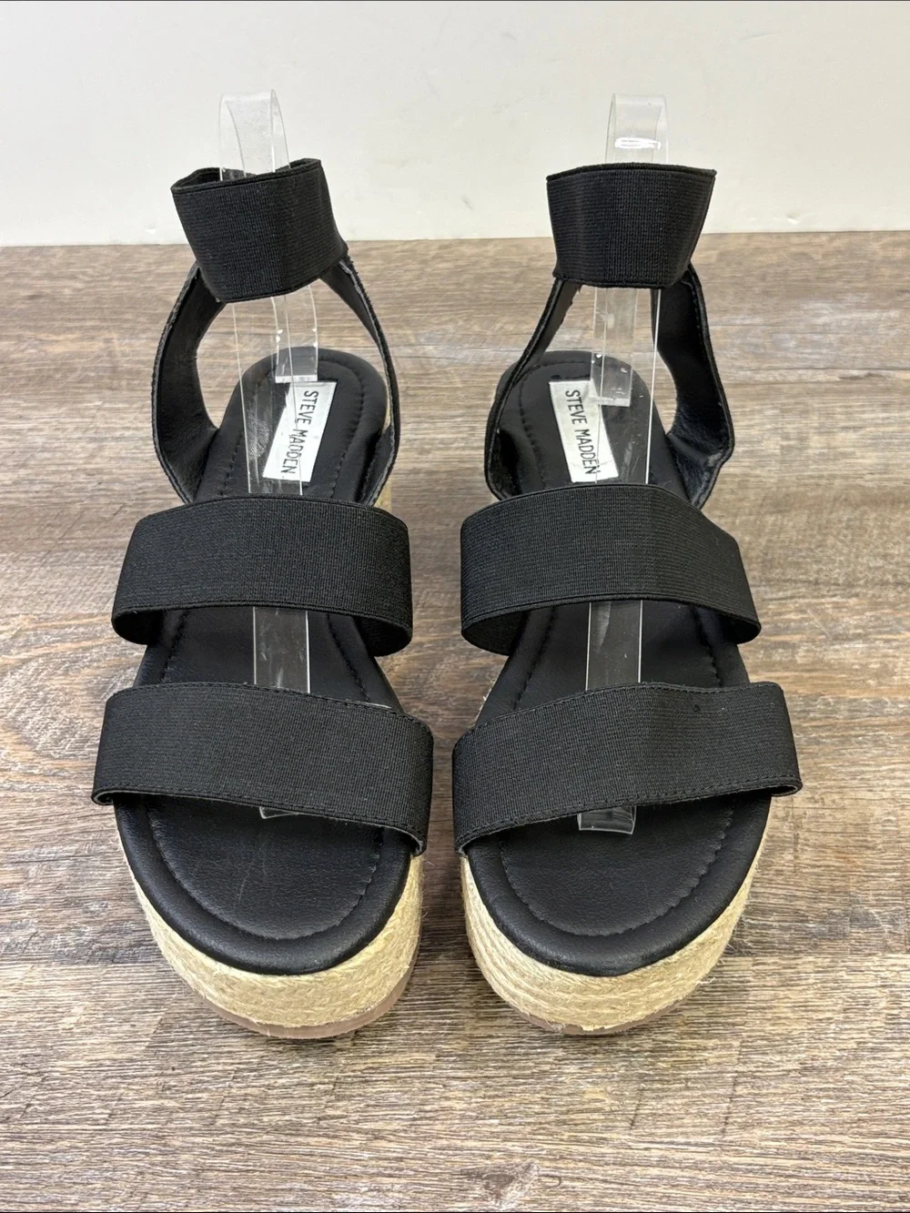 Steve Madden Kacia Black Espadrille Platform Wedge Sandals 9.5M